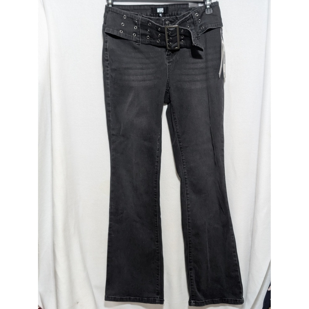 Madden NYC Womens Low Rise Bootcut Jeans Black Grommet Belt Size 10 NWT